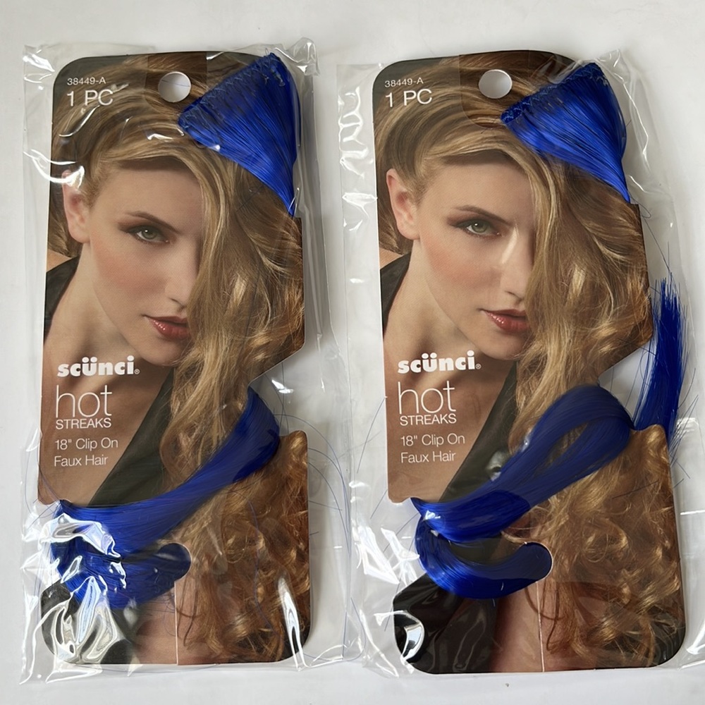 NWT Set of Two 18 inch “hot streaks” royal blue faux hair extensions